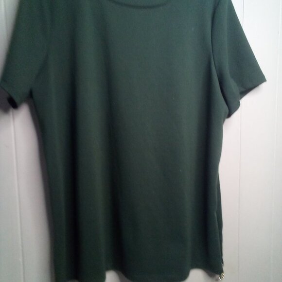 Brooke Shields Timeless Blouse XL Short Sleeve Side Zippers Green - Picture 8 of 12